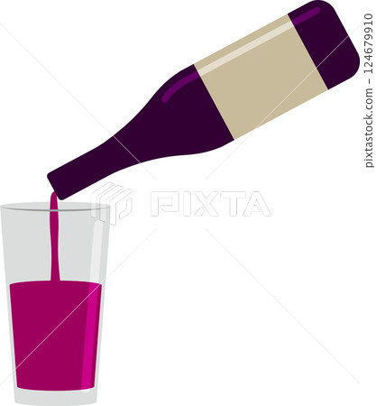 飲料從瓶子倒入玻璃杯的插圖 飲料從瓶子倒入玻璃杯的插圖 124679910