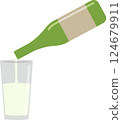 Illustration of a drink being poured from a bottle into a glass 124679911