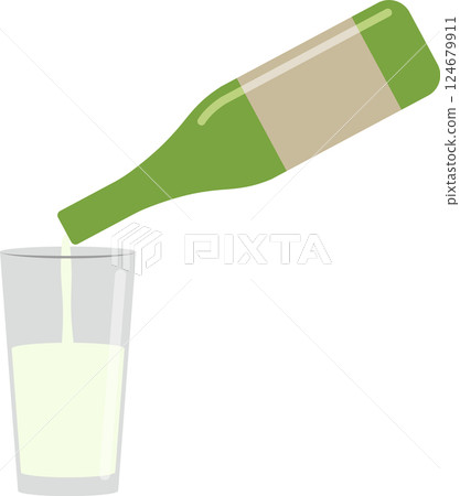飲料從瓶子倒入玻璃杯的插圖 飲料從瓶子倒入玻璃杯的插圖 124679911