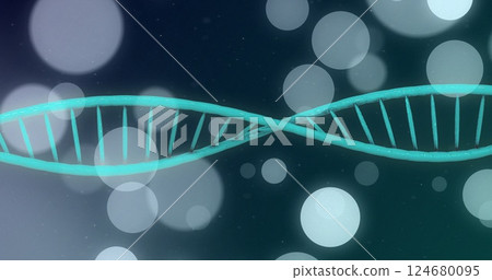 Image of spots and shapes over dna strand 124680095