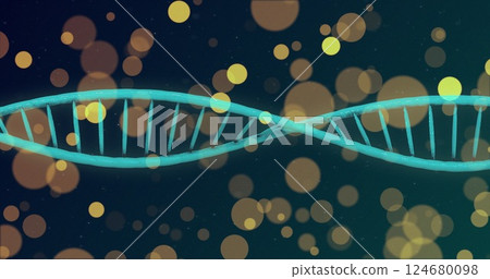 Image of spots and shapes over dna strand 124680098