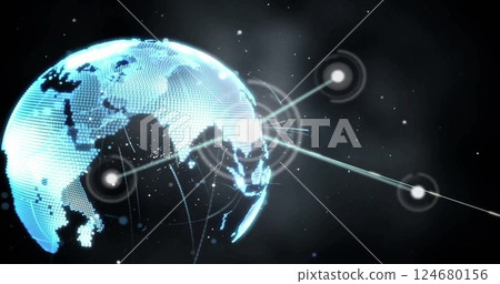Image of network of connections with spots over globe Image of network of connections with spots over globe 124680156