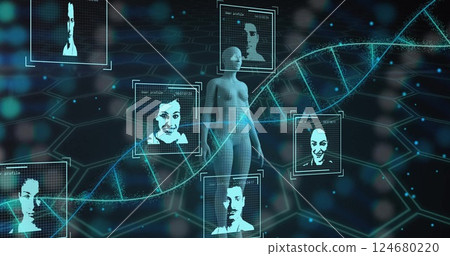DNA strand and human figures with facial recognition image 124680220