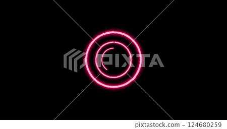 Image of neon concentric data loading rings on black background 124680259