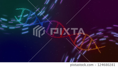 Image of dna strand over blue shapes Image of dna strand over blue shapes 124680281