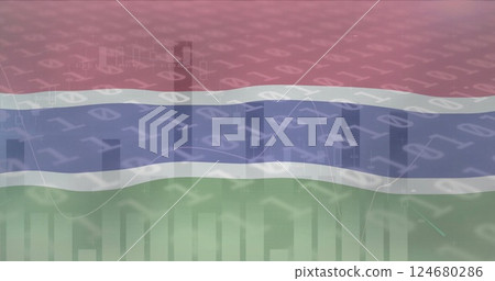 Image of flag of the gambia over data processing on graph 124680286