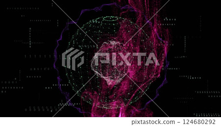 Image of data processing and globe on black background Image of data processing and globe on black background 124680292