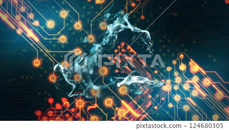 Image of white shapes over network of connections 124680305