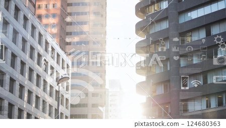 Image of financial data processing over cityscape Image of financial data processing over cityscape 124680363