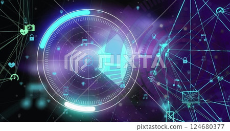 Image of connections and digital data processing over black background Image of connections and digital data processing over black background 124680377