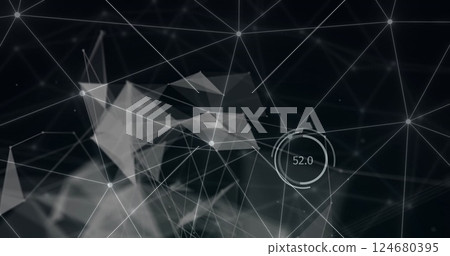Image of network of connections and data processing over black background 124680395
