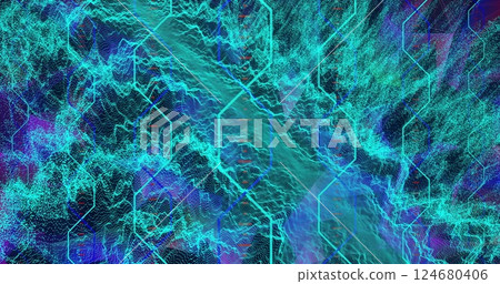 Image of dna strands and shapes moving on black background 124680406