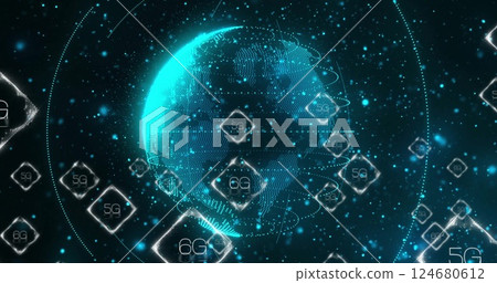 Image of 6g texts and shapes over globe 124680612