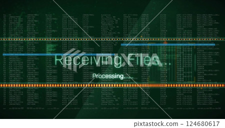 Image of receiving files text and digital data processing over black background 124680617
