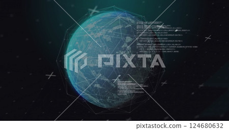 Image of network of connections over globe and data processing 124680632