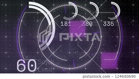 Image of scope scanning with data processing over shapes on black background Image of scope scanning with data processing over shapes on black background 124680690