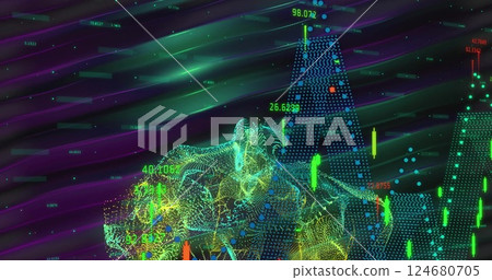 Image of data processing over light trails on black background Image of data processing over light trails on black background 124680705