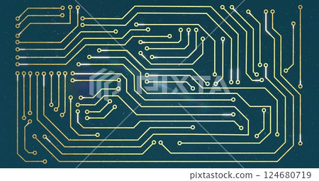Image of data processing over circuit board on blue background 124680719