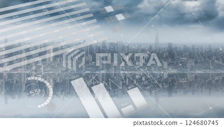 Image of financial data processing over cityscape Image of financial data processing over cityscape 124680745