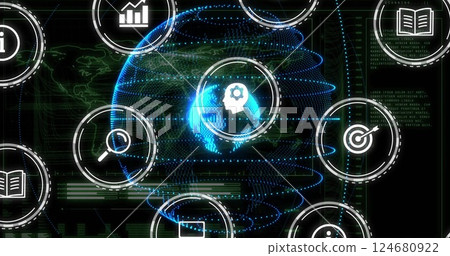 Image of digital icons and data processing over globe 124680922