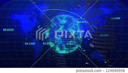 Image of digital data processing over globe 124680936