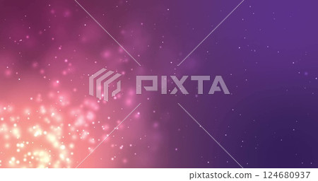 Image of glowing light spots moving over purple background 124680937