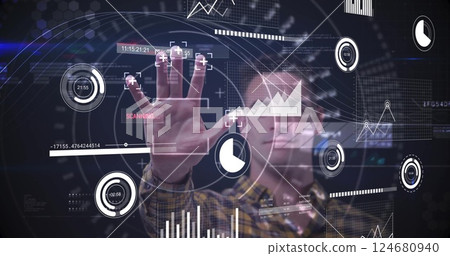 Image of digital data processing over caucasian businessman and computer servers 124680940