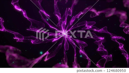 Image of glowing purple light trails moving over black background 124680950