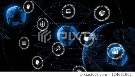 Image of icons and data processing over globes Image of icons and data processing over globes 124681002