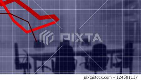 Image of red lines and data processing over office 124681117