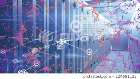 Image of connections with icons and digital data processing over computer servers 124681122
