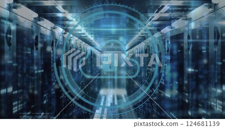 Image of cloud icon and digital data processing over computer servers 124681139