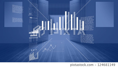 Image of digital data processing over office Image of digital data processing over office 124681149