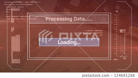 Image of data processing and loading bar over computing board 124681288