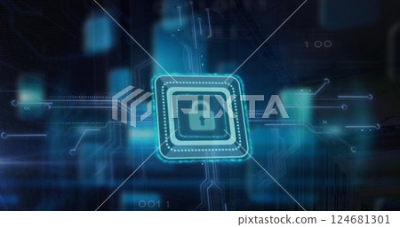 Image of padlock icon and digital data processing over computer circuit board 124681301