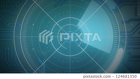 Image of network of connections and scope scanning over gray background Image of network of connections and scope scanning over gray background 124681350