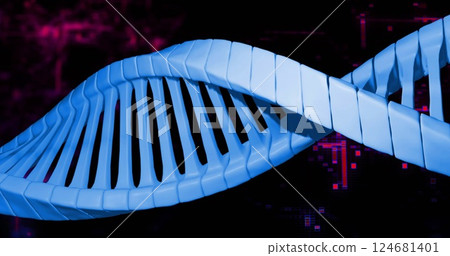 Image of dna strand over diagrams and data processing Image of dna strand over diagrams and data processing 124681401