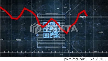 Image of red line and data processing over qr code Image of red line and data processing over qr code 124681413