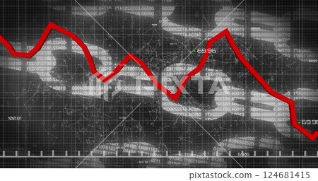 Image of red line and data processing over chains Image of red line and data processing over chains 124681415