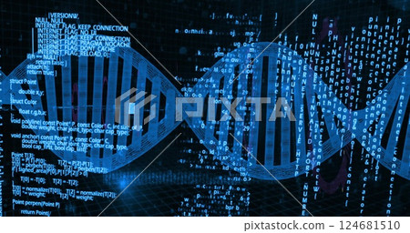 Image of dna strand over data processing Image of dna strand over data processing 124681510