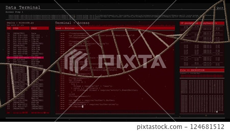 Image of dna strand over data processing 124681512