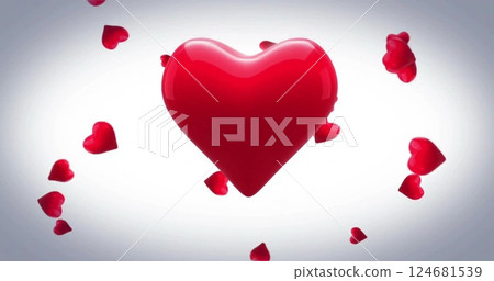 Image of beating red heart over falling red hearts on white background 124681539