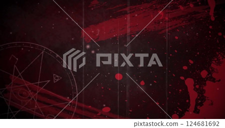 Abstract red and black image with geometric shapes and splatters 124681692