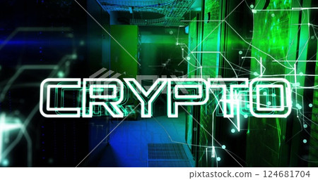 Image of crypto text and digital data processing over computer servers Image of crypto text and digital data processing over computer servers 124681704