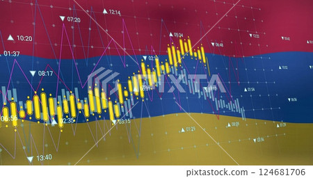 Image of financial data processing over flag of armenia Image of financial data processing over flag of armenia 124681706