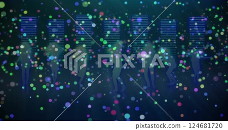 Image of glowing light spots moving over black background Image of glowing light spots moving over black background 124681720