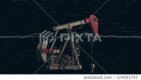 Image of data processing and diagrams over oil pump 124681745