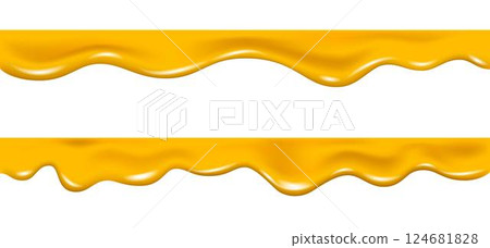 Vector melted bee honey background, melting cheese liquid border. Vector melted bee honey background, melting cheese liquid border. 124681828
