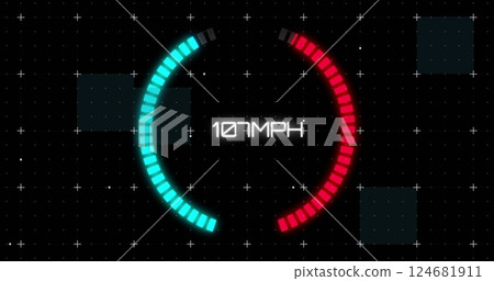 Image of speedometer and white spots on black background 124681911