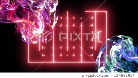 Image of glowing network of connections over sports field on black background Image of glowing network of connections over sports field on black background 124681954